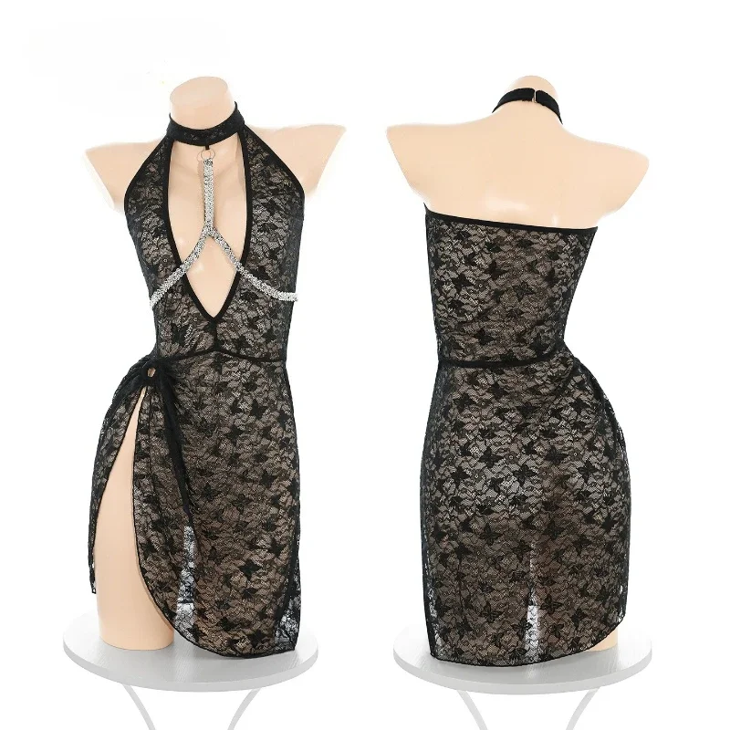 Babydoll Chemise Night - Erotic Full Lace Lingerie Dress Chain